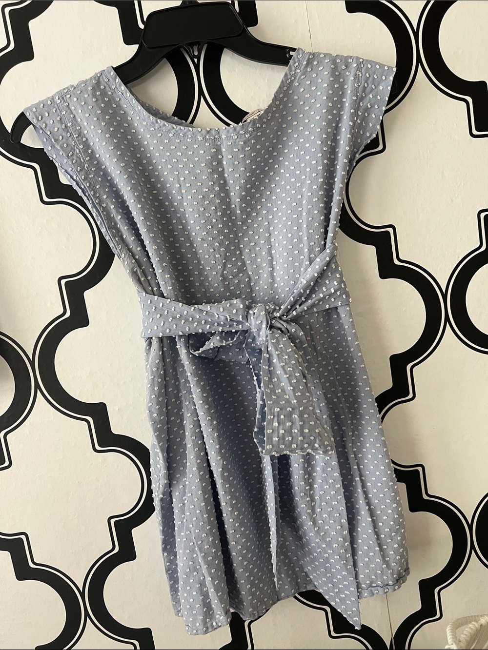 Girls' Light Blue Dot Tie-Waist Dress
